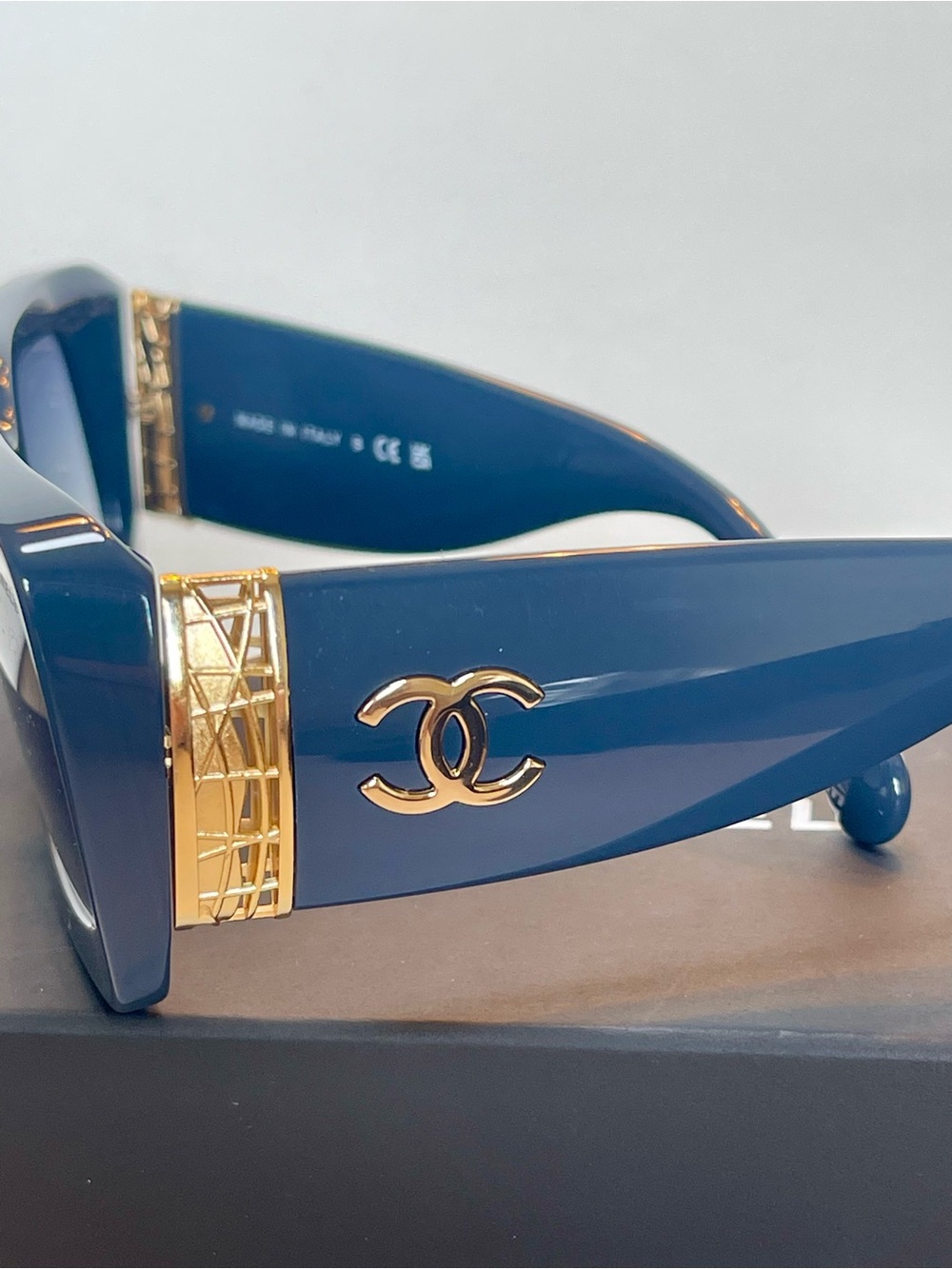 NWT CHANEL PETROL BLUE FRAME GOLD JEWEL METAL WEAVE ACCENTS CH553A FULL SET COA - Picture 11 of 17